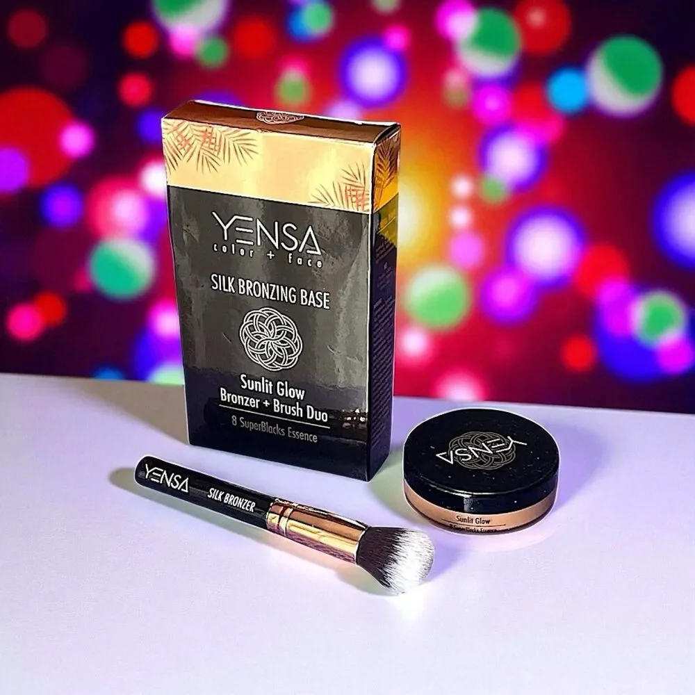 YENSA Silk Bronzing Base SUNLIT GLOW Bronzer + Brush Duo Brand New In Box 1 oz